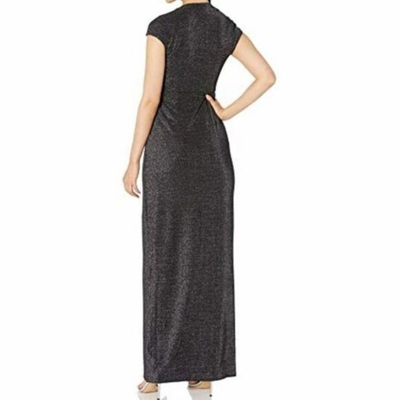 Halston Heritage Sparkle Stretch Metallic Twist Front Gown Long Dress - Picture 3 of 7